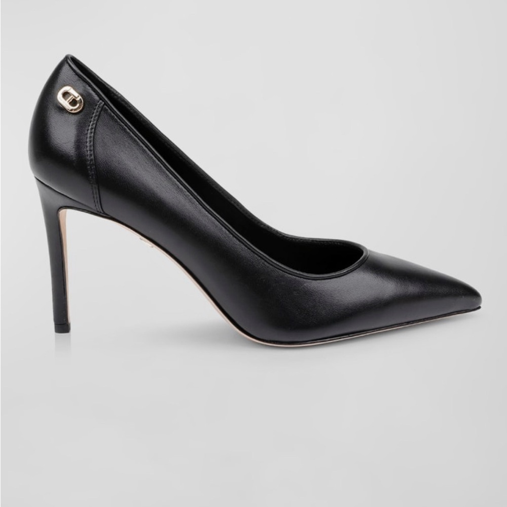 NWT Dee Ocleppo Black Leather Stiletto Pump Size 8 EU 38 Pointed Toe